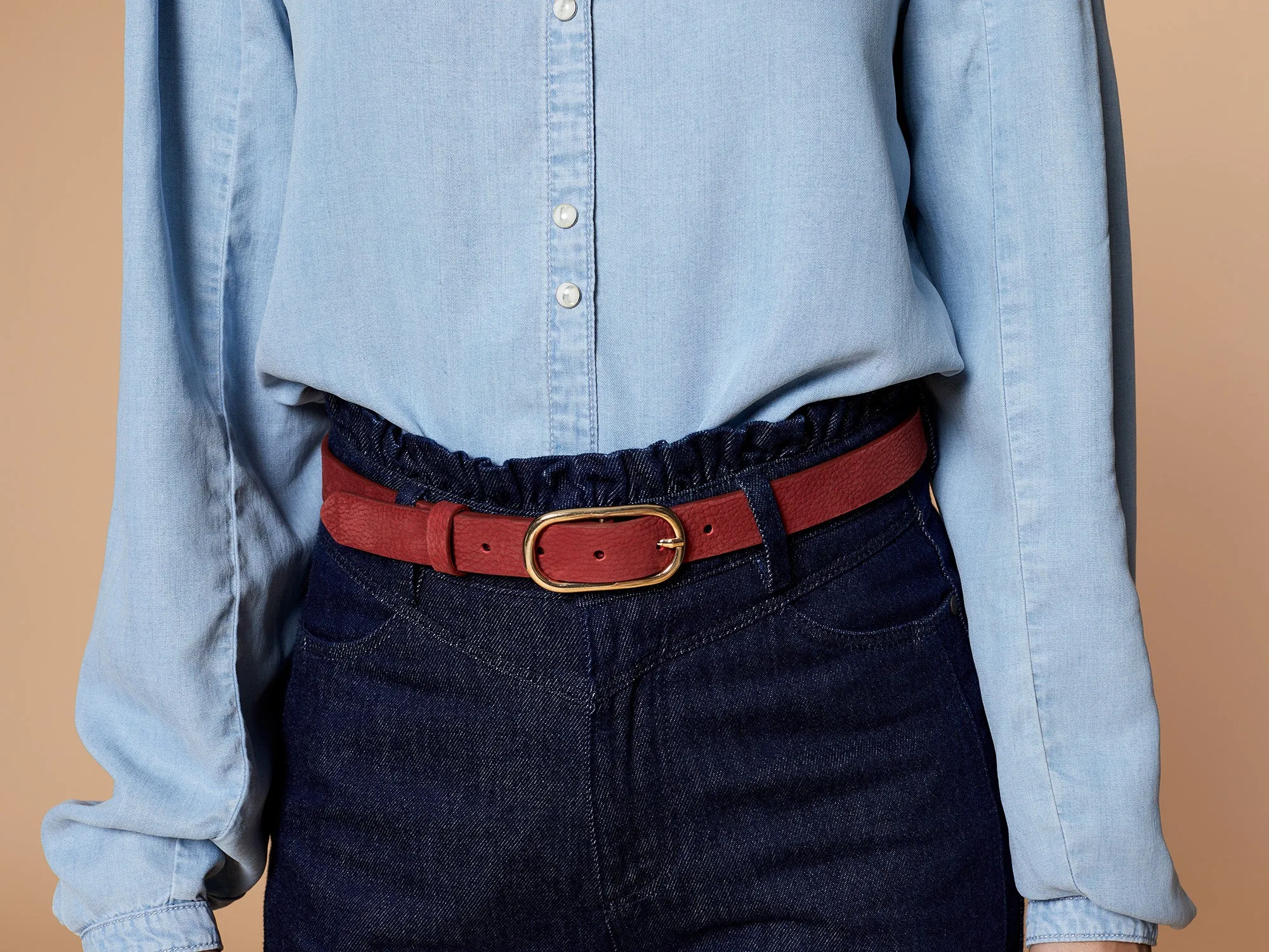 APPLE - Ceinture terracotta en cuir nubuck