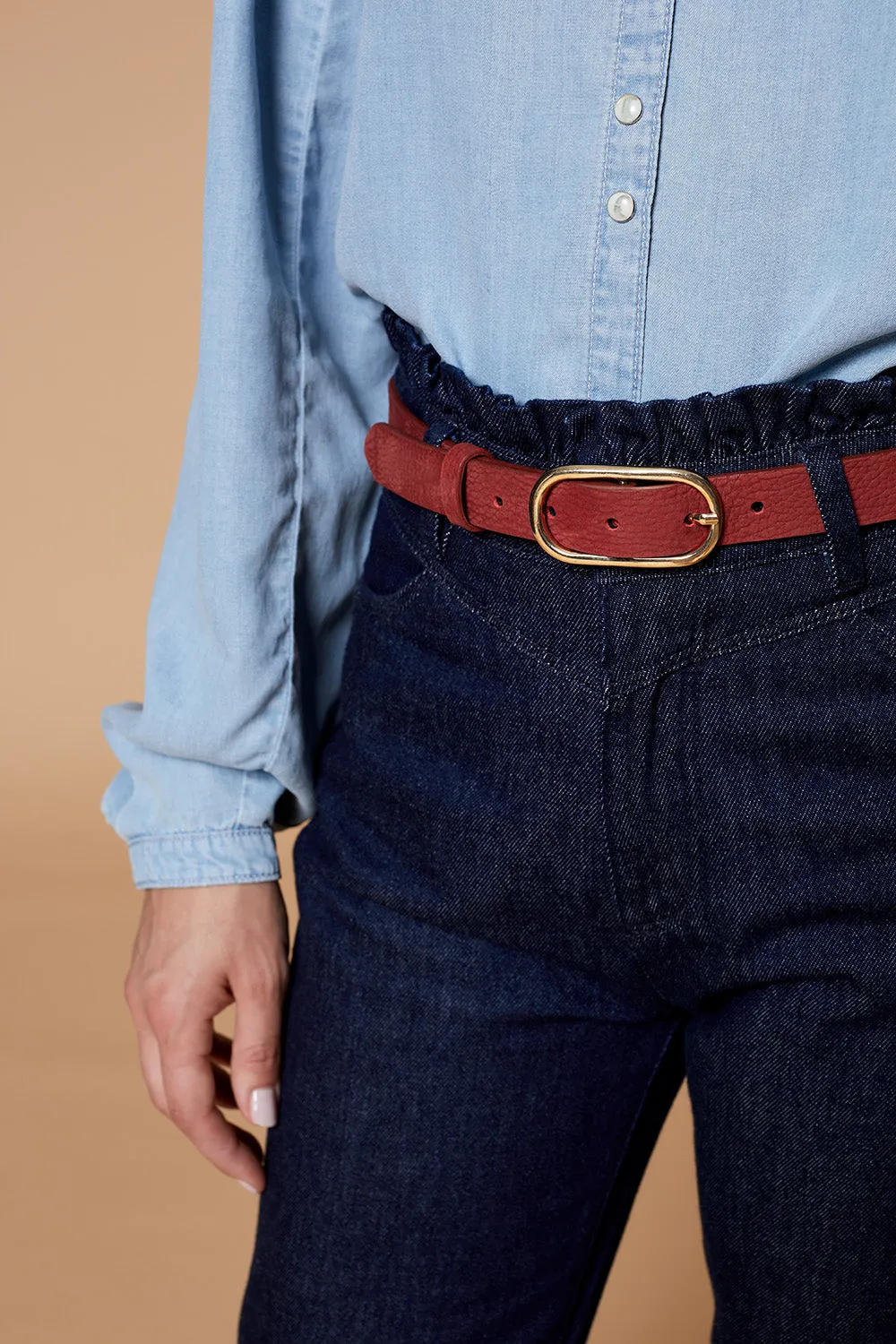APPLE - Ceinture terracotta en cuir nubuck