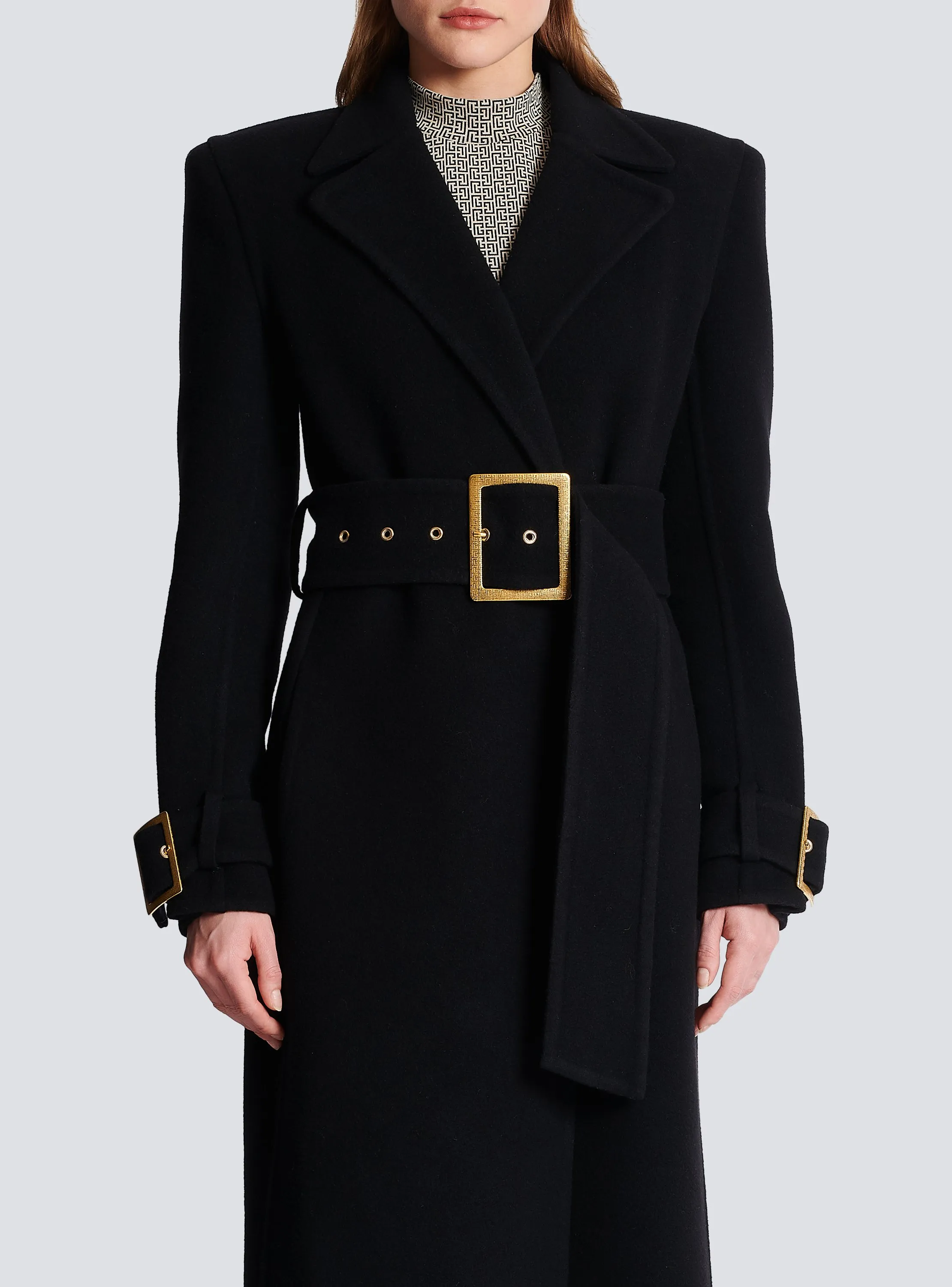 BALMAIN  Manteau long à ceinture - Noir