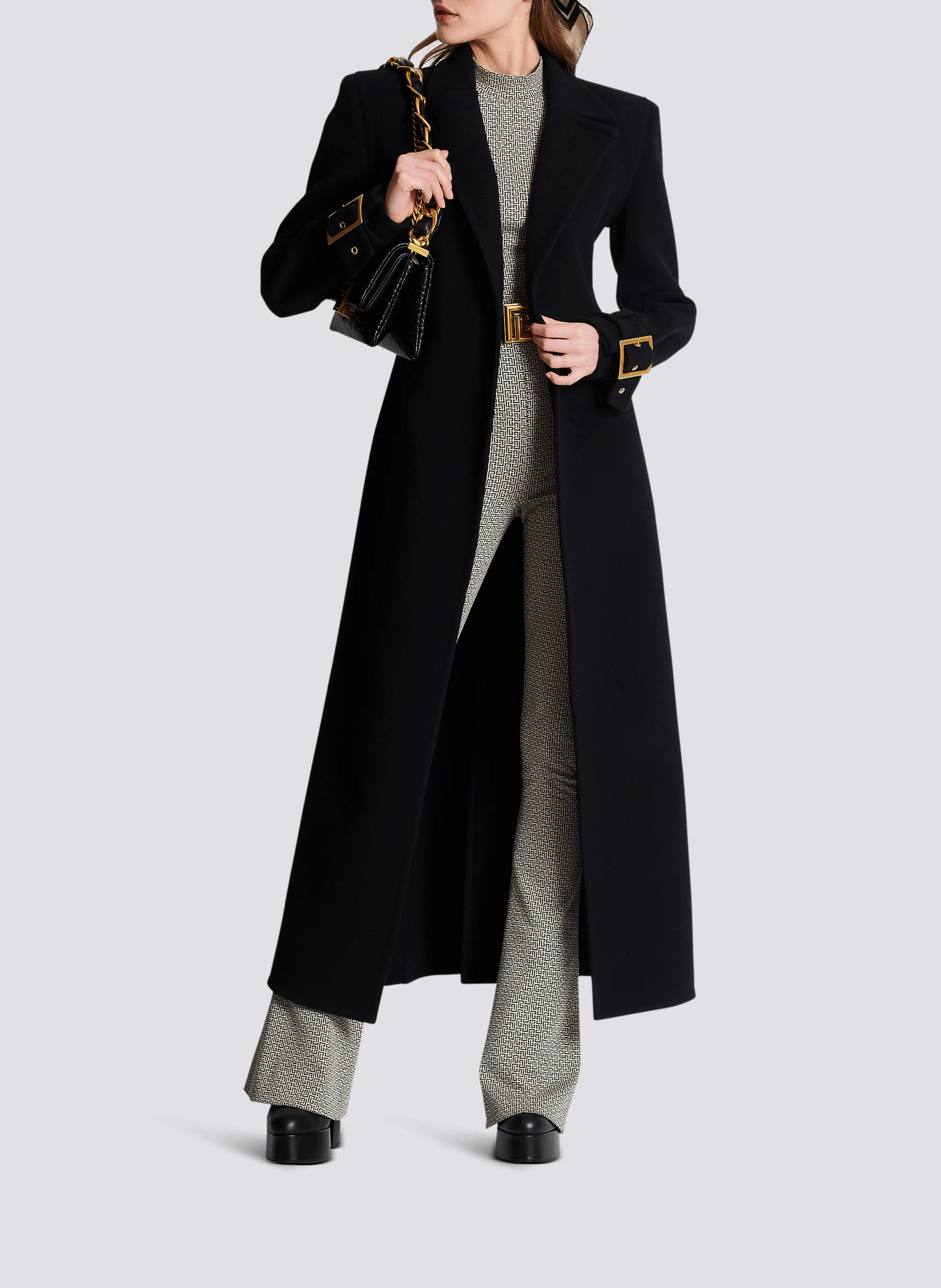 BALMAIN  Manteau long à ceinture - Noir