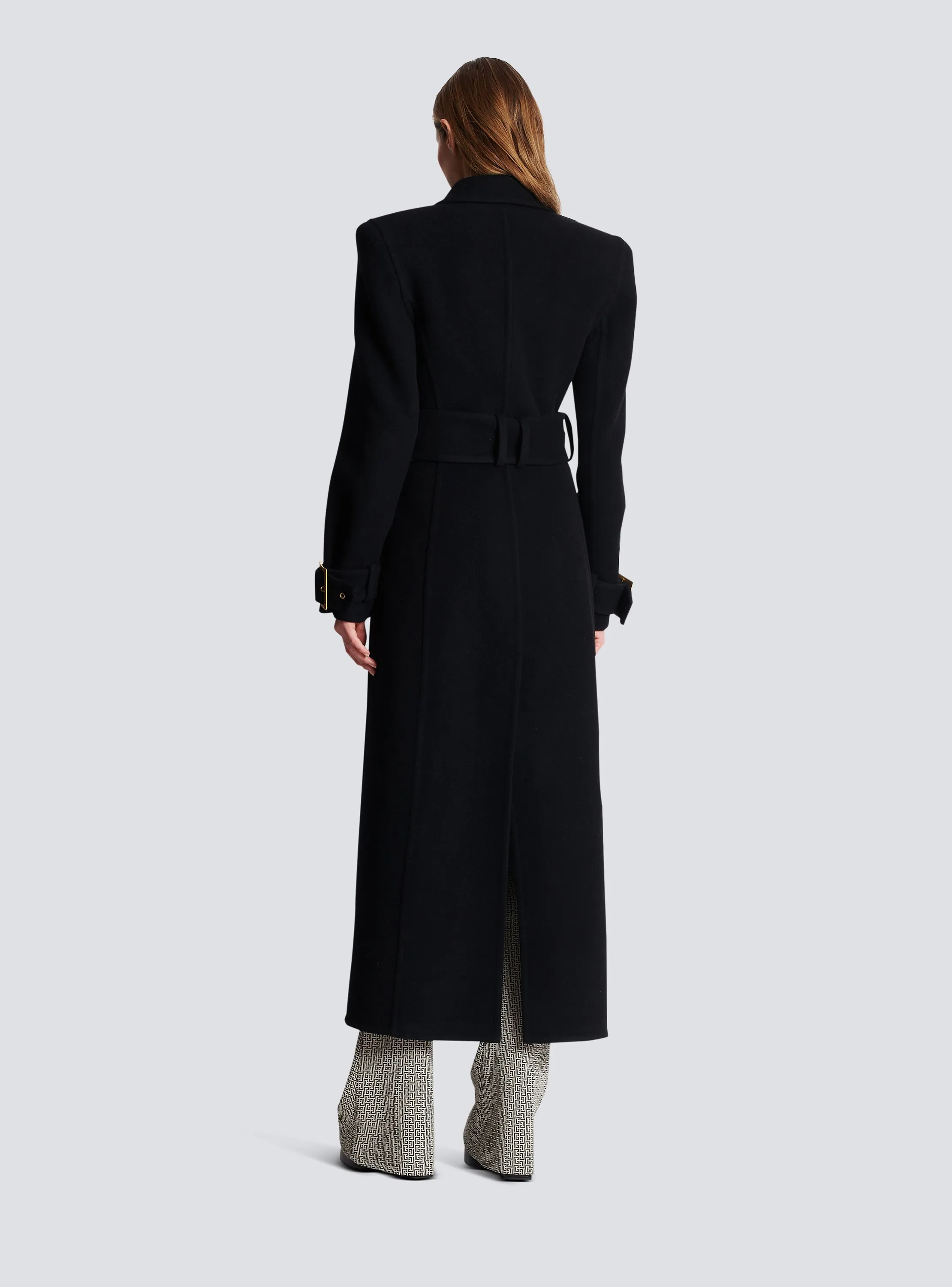 BALMAIN  Manteau long à ceinture - Noir