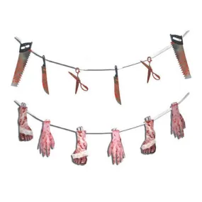 Guirlande Scies et Ciseaux Mains et Pieds Décoration à thème frayeur 